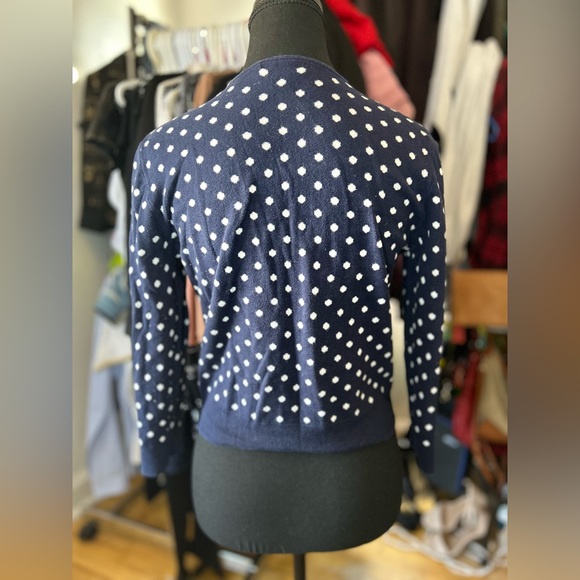 Navy Blue Button Up Cardigan w/ Polka Dots - Small - Picture 3 of 4